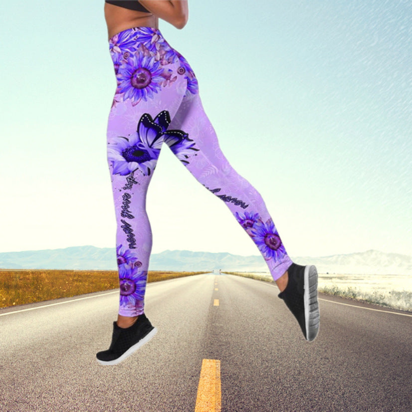 Pantalones de yoga de cintura alta con diseño de mariposa otoñal en talla grande