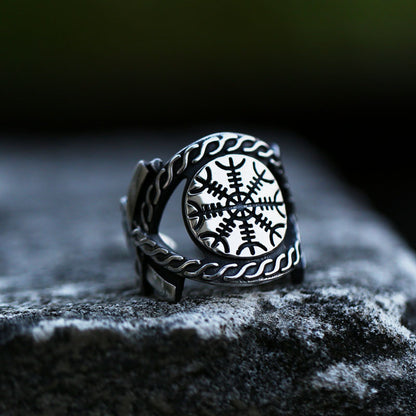 Anillo de acero inoxidable con brújula vikinga para hombre