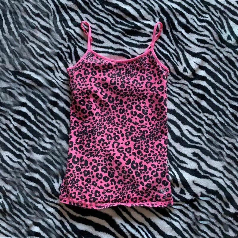 Top de tirantes finos sin mangas con estampado de leopardo, sexy, para chica sexy, combinable con todo, estilo callejero elegante