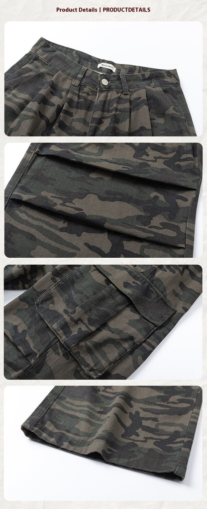 Pantalones vaqueros holgados rectos con bolsillo y diseño retro lavado con camuflaje