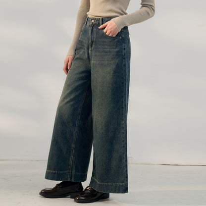 Pantalones vaqueros de cintura alta estilo retro con bolsillo para mujer