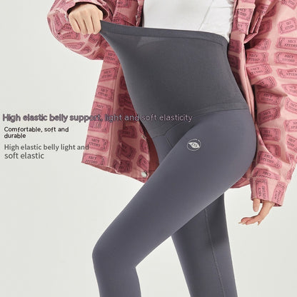 Leggings de mujer embarazada de vellón de primavera y otoño sin costuras de alta elasticidad con soporte para el vientre pantalones de yoga finos