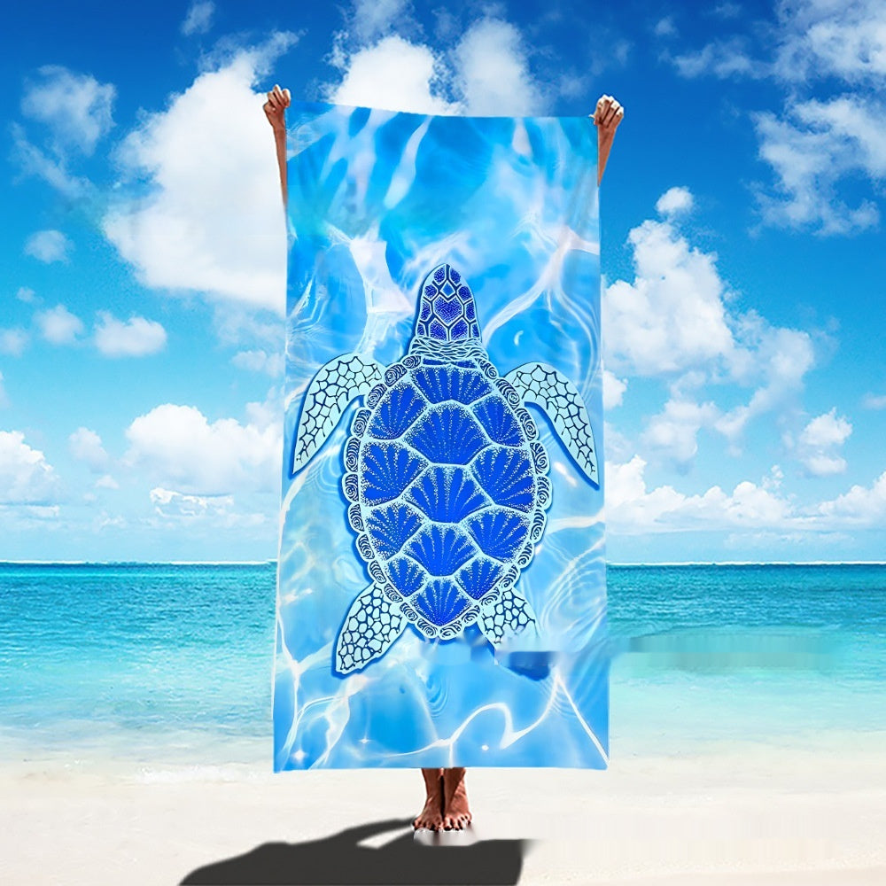 Toalla de playa con estampado de tortuga, gran oferta transfronteriza, vida marina, delfín, caracol, pez tropical azul