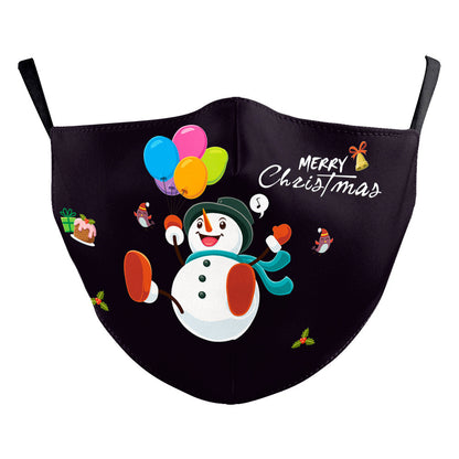 Mascarilla antipolvo de doble capa con estampado digital de muñeco de nieve navideño