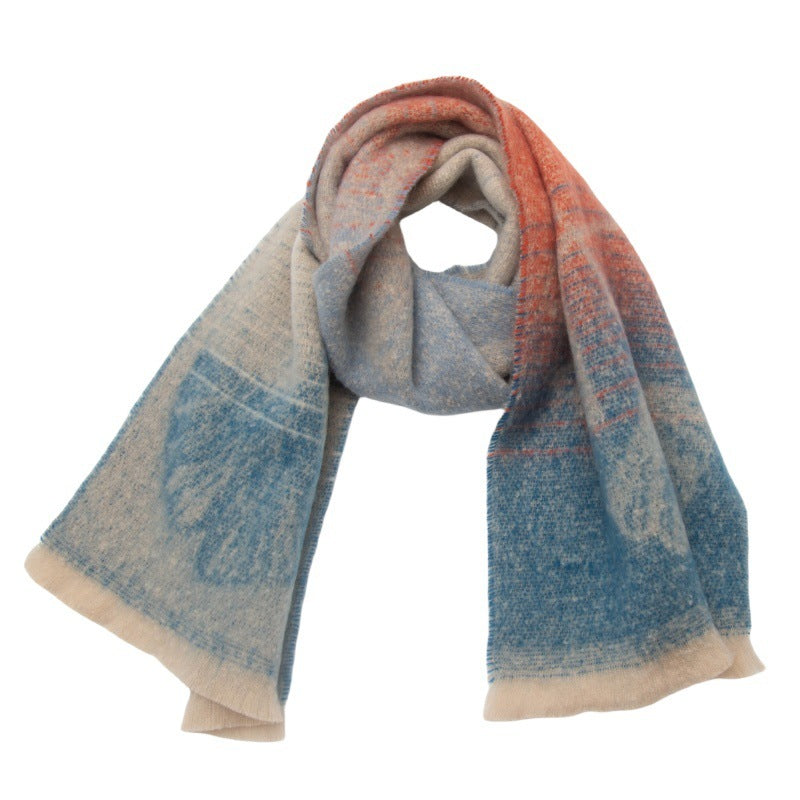 European And American Short Beard Jacquard Ginkgo Leaf Scarf Shawl