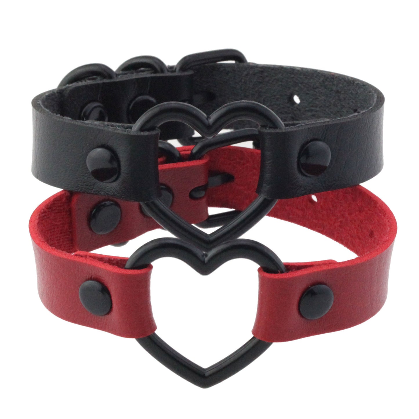 Pulsera de cuero hueca con forma de corazón de melocotón oscuro, estilo punk, moderna y elegante