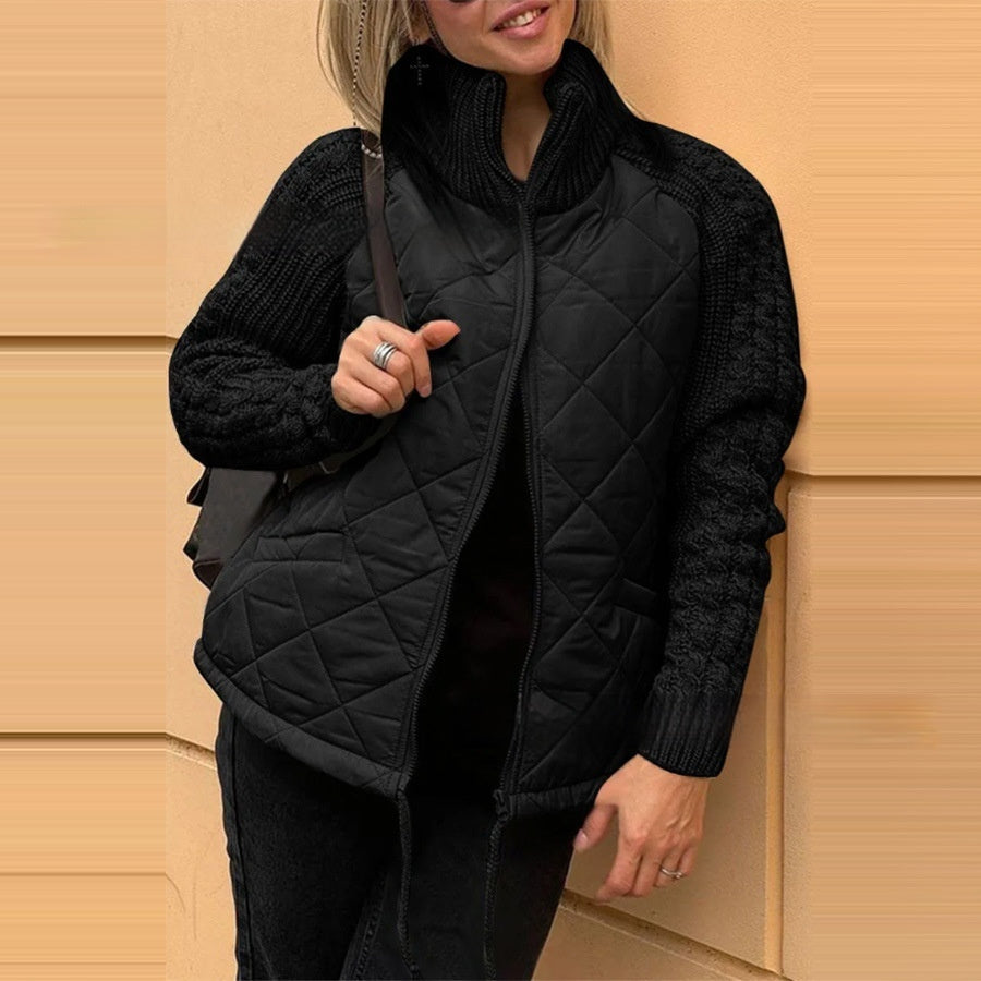 Cárdigan de manga larga con cremallera y cuello alto para mujer, chaqueta acolchada de algodón