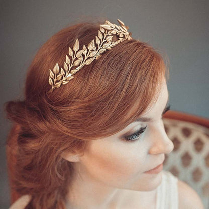 Diadema de hojas doradas para novia, corona de aleación, accesorios para el cabello