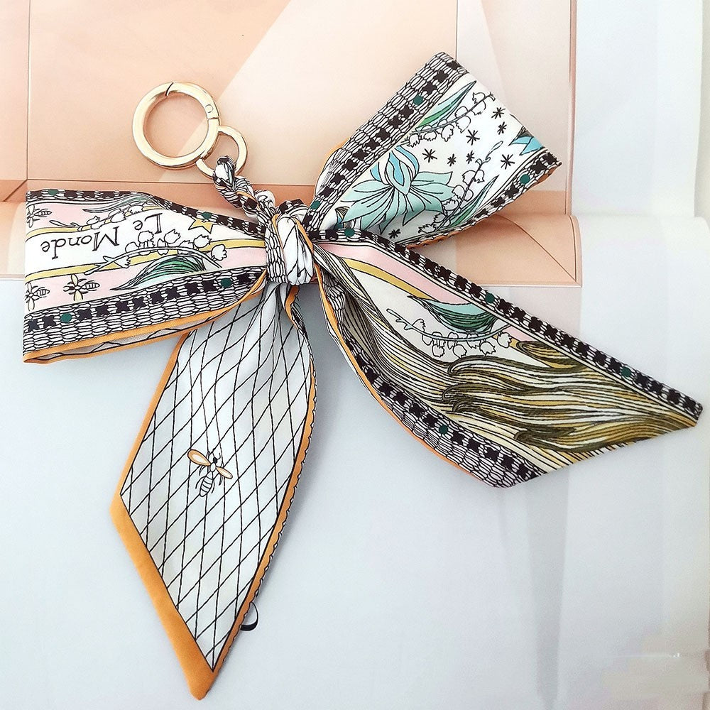 Camellia Silk Scarf Bow Keychain Pendant