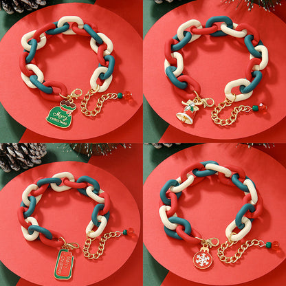 Creative Christmas Metal Chain Bracelet For Women Men Santa Claus Christmas Tree Snowflake Snowman Pearl Bangles New Year Gifts