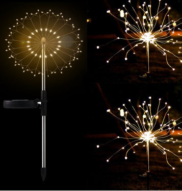 Nueva cadena de luces LED de fuegos artificiales solares con enchufe de tierra, cable de cobre, decoración de jardín al aire libre, luces de estrellas, luces navideñas