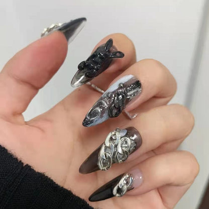 Parche para uñas postizas con forma de calavera de conejo oscuro