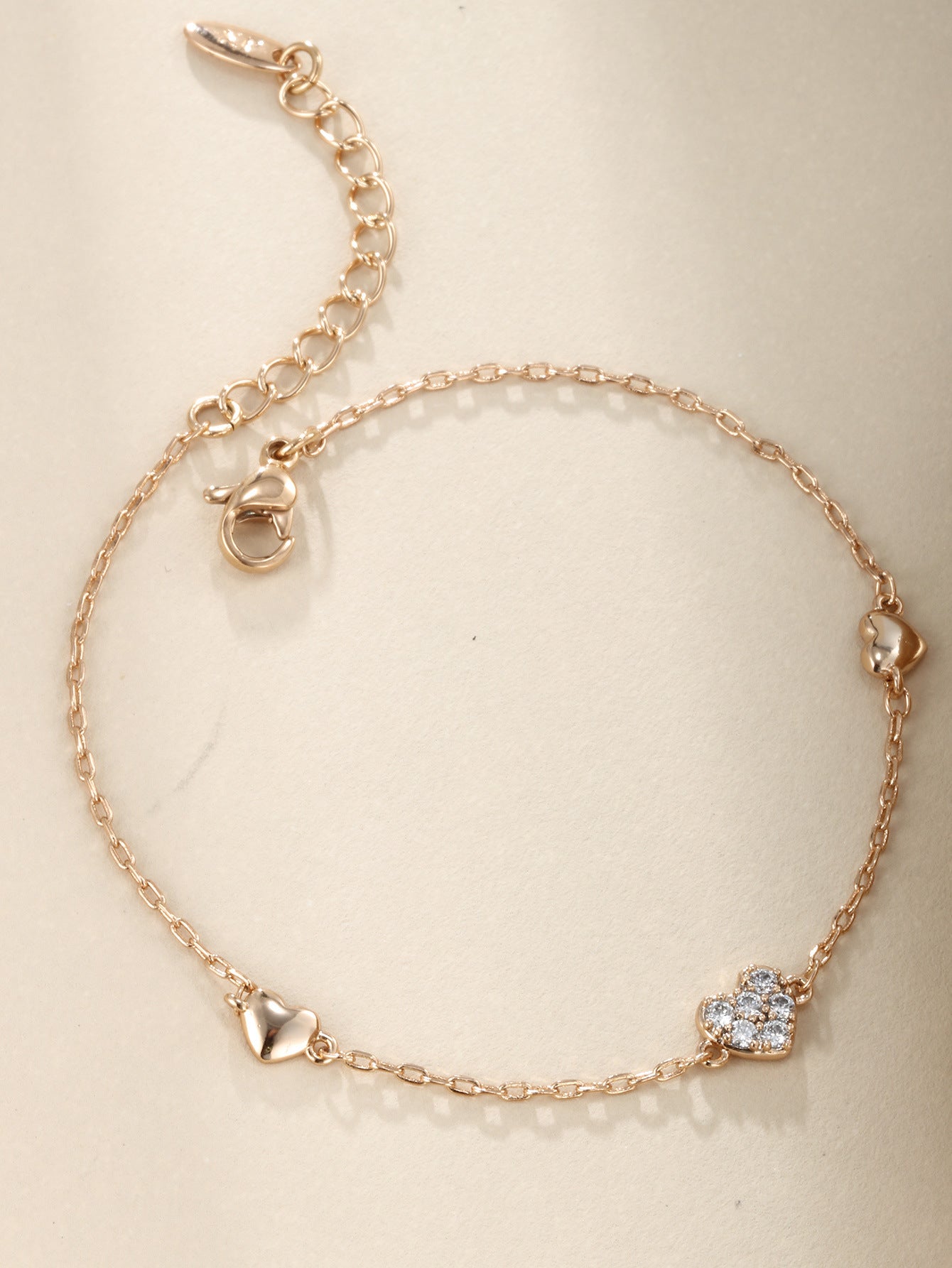 Alloy Plated 18K Gold Heart-shaped Diamond Heart Bracelet Women