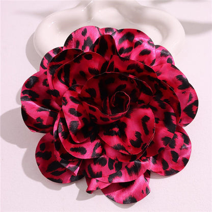 French Satin 19cm Fabric Exaggerated Leopard Large Flower Brooch