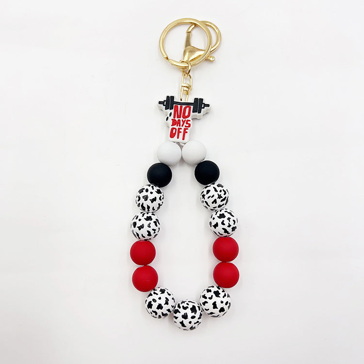 Silicone Wooden Beads Bracelet Keychain