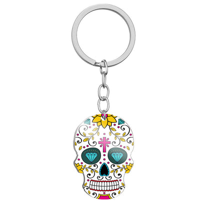 Day Of The Dead Skull Color Printing Stainless Steel Key Ring