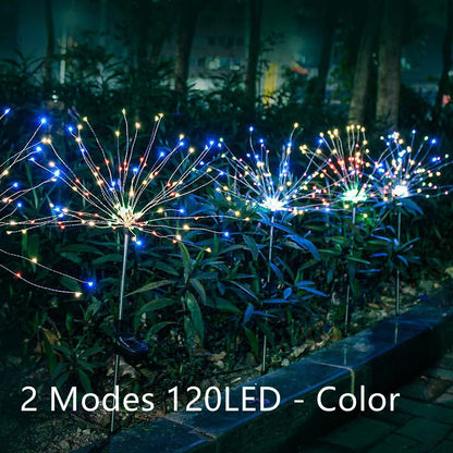 Nueva cadena de luces LED de fuegos artificiales solares con enchufe de tierra, cable de cobre, decoración de jardín al aire libre, luces de estrellas, luces navideñas