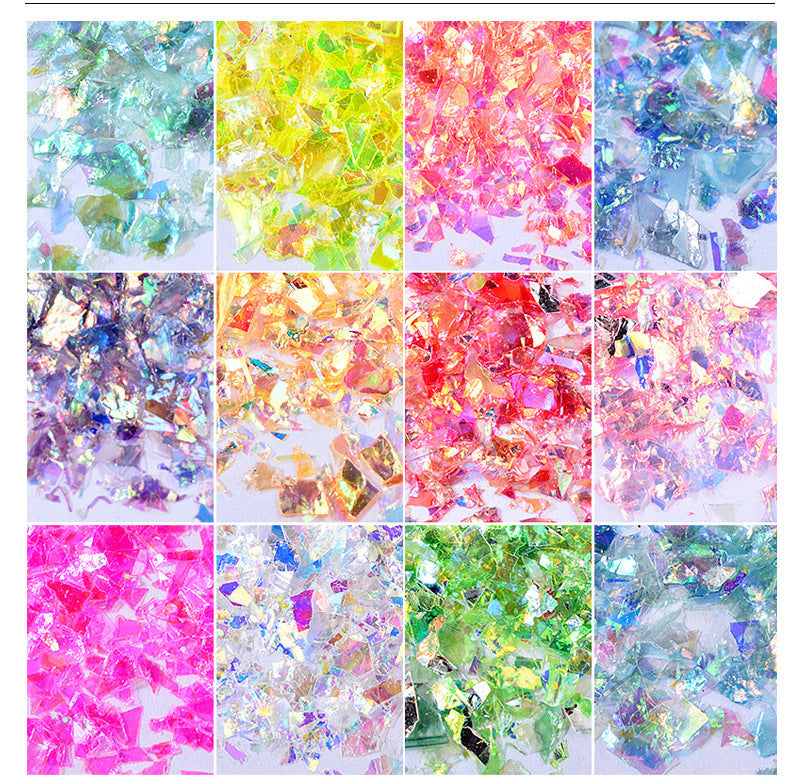 12 colors nail art colorful shell paper