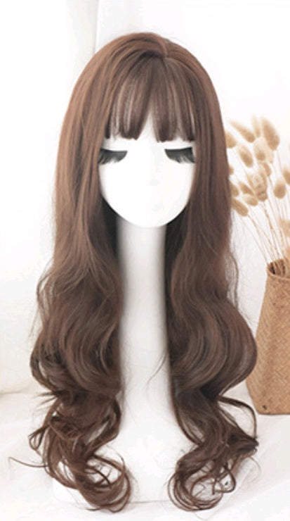 Fashion big wavy long curly pear flower air bangs chemical fiber wig headgear