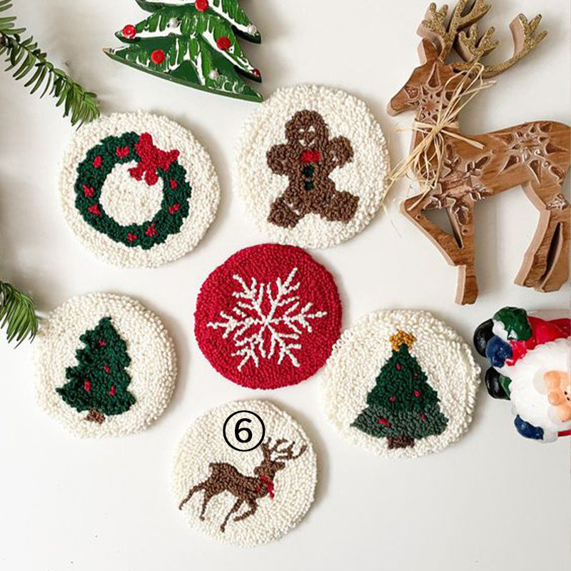 Christmas Poke Embroidery Coaster Material Package Handmade Heat Proof Mat Cloth Stamp