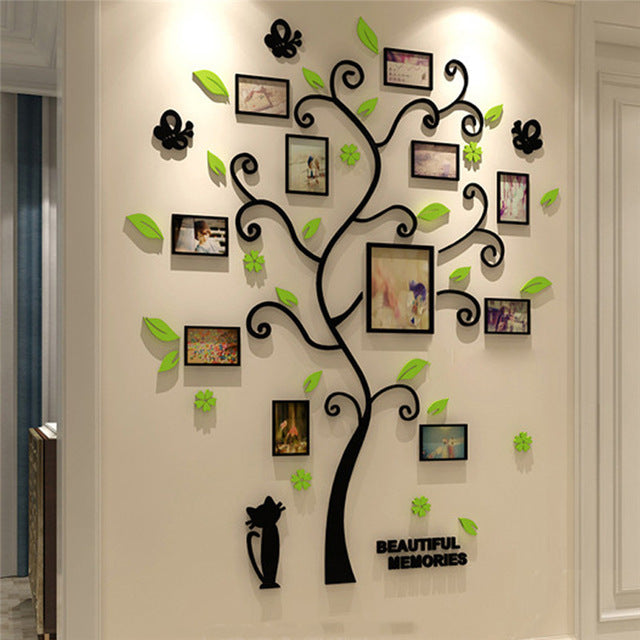 Adhesivo de pared con marco de fotos familiar y árbol