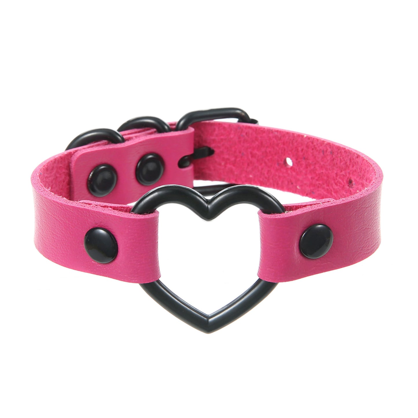 Pulsera de cuero hueca con forma de corazón de melocotón oscuro, estilo punk, moderna y elegante