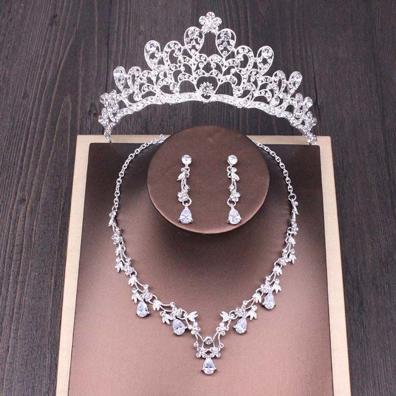 Conjunto de collar y corona de diamantes de imitación para novia, accesorios de boda