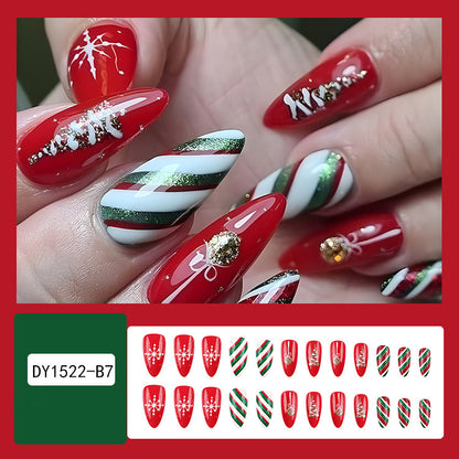 24 piezas de uñas postizas navideñas con diseño de copos de nieve a rayas para fiestas, bailes o ropa festiva