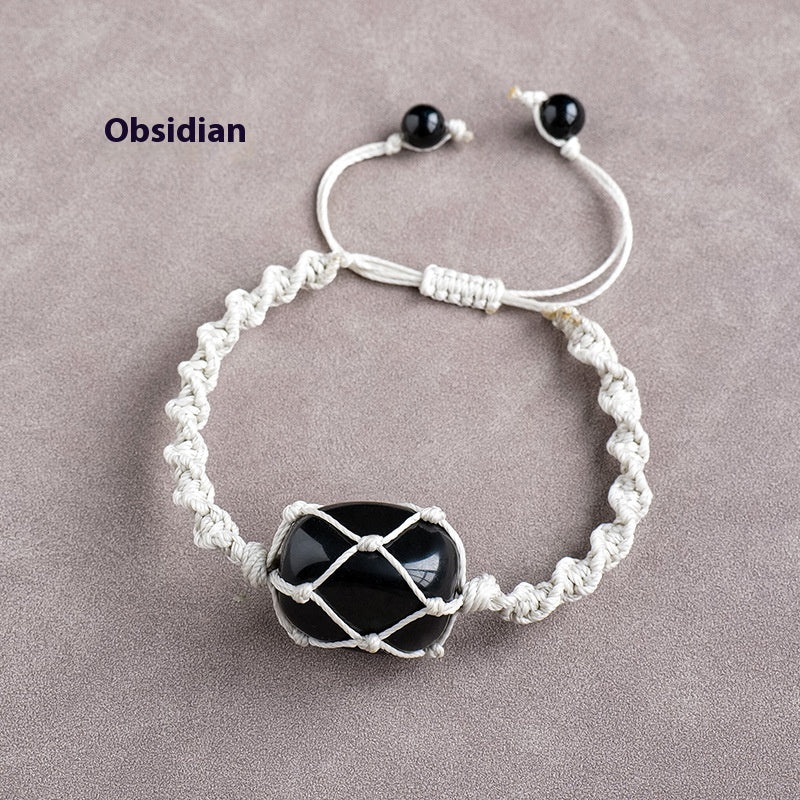 Pulsera de malla con piedra rodante de cristal natural