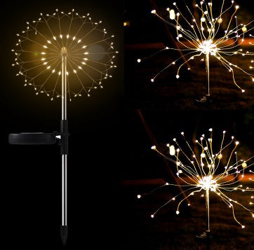 Nueva cadena de luces LED de fuegos artificiales solares con enchufe de tierra, cable de cobre, decoración de jardín al aire libre, luces de estrellas, luces navideñas