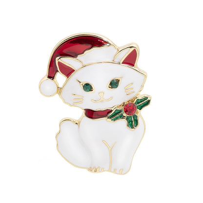 Broche de moda con forma de ramillete y gorro navideño de gato