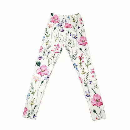 Leggings casuales ajustados con cintura elástica y estampado de flores para levantar la cadera