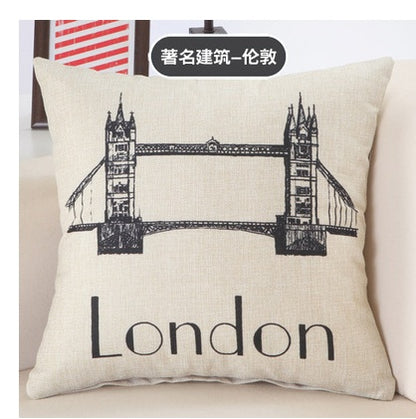 Fundas de almohada con estampado de grandes edificios, Londres, París, Nueva York, almohadas decorativas, algodón y lino, decoración del hogar, fundas de almohada cuadradas