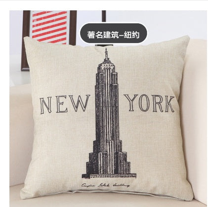 Fundas de almohada con estampado de grandes edificios, Londres, París, Nueva York, almohadas decorativas, algodón y lino, decoración del hogar, fundas de almohada cuadradas