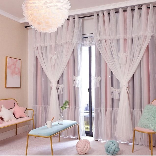 Cortinas opacas para dormitorio con diseño de princesas y estrellas huecas de estilo nórdico