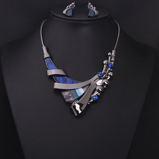 Conjunto de joyas de Europa y América, collar de clavícula corto geométrico con piedras preciosas de lujo, cena de novia con joyas al por mayor