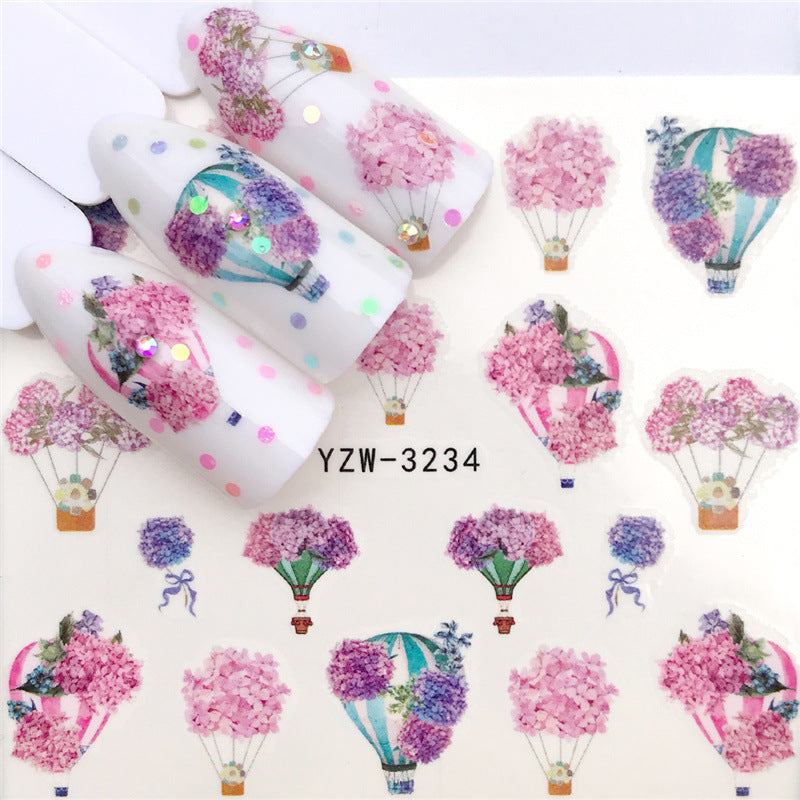 Flower hot air balloon nail art watermark sticker