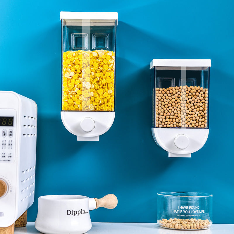 Recipiente de fácil prensado para almacenamiento de alimentos de cocina Dispensador de cereales Caja de almacenamiento de alimentos montada en la pared