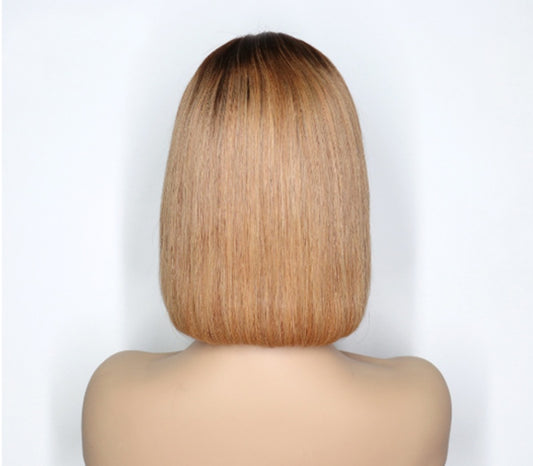 Peluca de cabello humano con frente de encaje T4B 27 de color ombré y corte bob corto