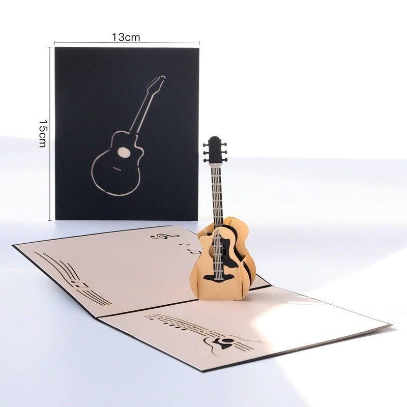 Tarjeta de felicitación de cumpleaños en 3D con forma de guitarra, regalo creativo hecho a mano, tallado en papel