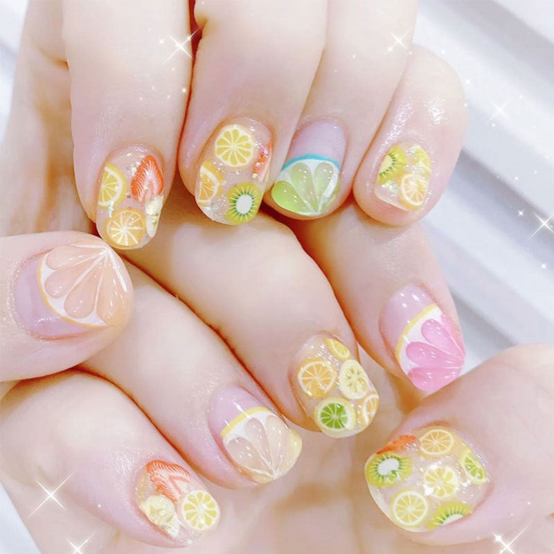 Adorno de manicura hecho a mano DIY Flor de arcilla de barro de cristal Rebanada de fruta