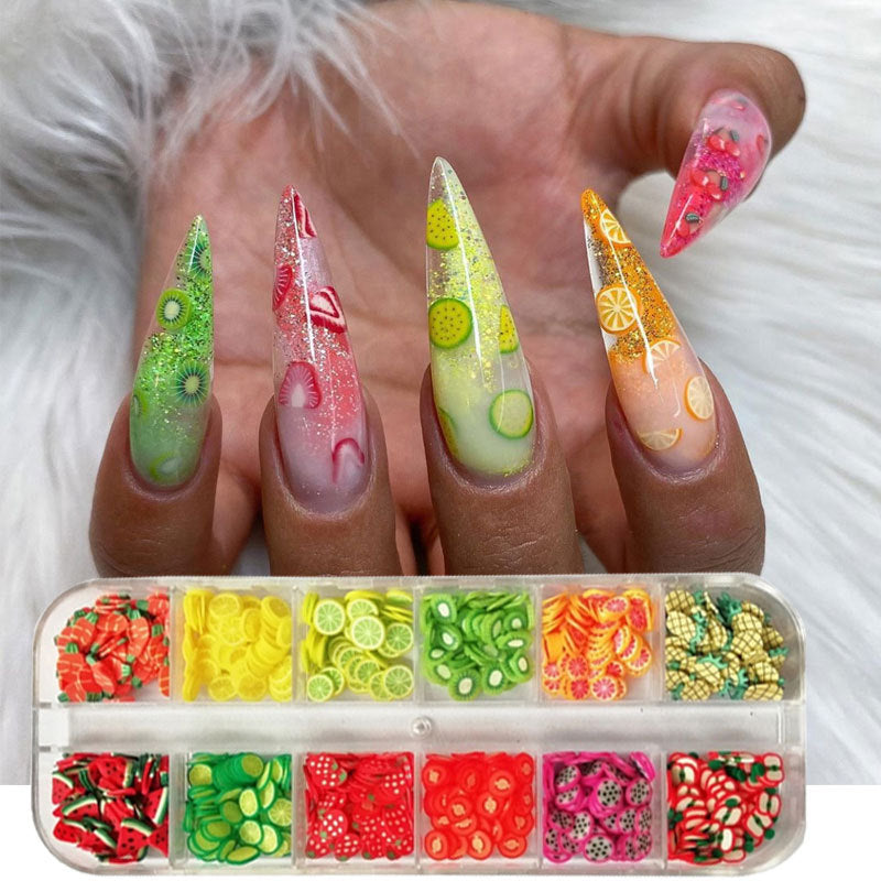 Adorno de manicura hecho a mano DIY Flor de arcilla de barro de cristal Rebanada de fruta