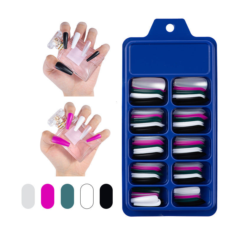 Blue Box Full Stickers Wear Long Ballet Fake Nails Solid Color Nail Patch Color