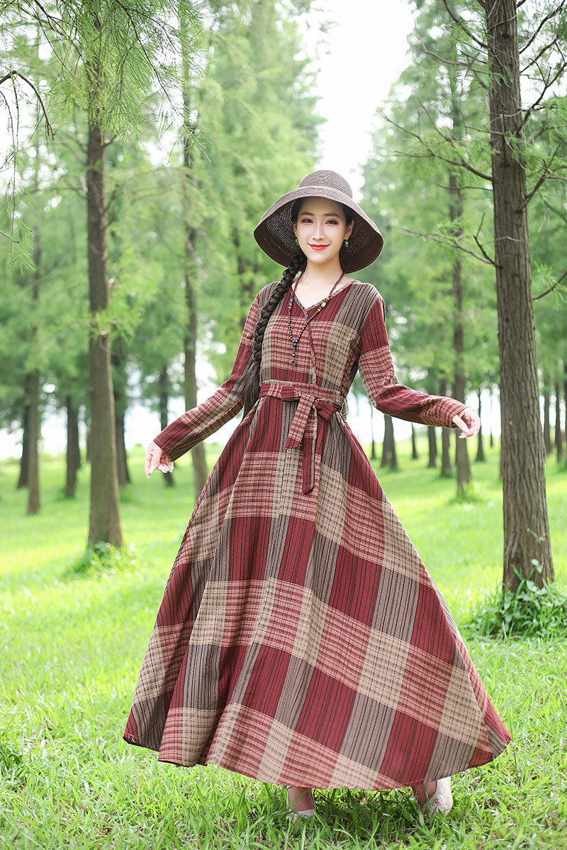 Vestido de algodón y lino de talla grande de moda de longitud media, falda larga suelta y fina