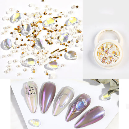 Nail Jewelry Mixed Crystal Pearl Steel Ball Rivet Mixed Shell Stone Jewelry