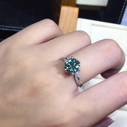 Anillo ajustable con piedra de moissanita azul y verde de ángel negro, joyería de plata 925 para mujer, regalo de boda y Navidad