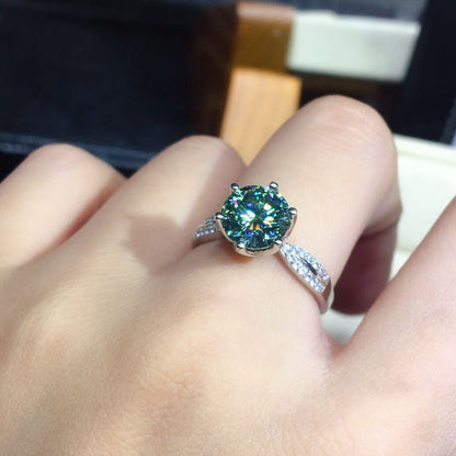 Anillo ajustable con piedra de moissanita azul y verde de ángel negro, joyería de plata 925 para mujer, regalo de boda y Navidad