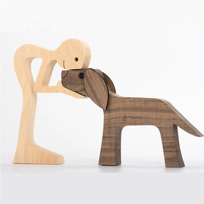 Figura de bricolaje, adorno de perro de madera, escultura, decoración del hogar, escultura de madera de un hombre y un perro, regalos de Navidad, modelo de decoración