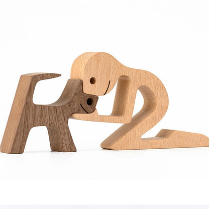 Figura de bricolaje, adorno de perro de madera, escultura, decoración del hogar, escultura de madera de un hombre y un perro, regalos de Navidad, modelo de decoración