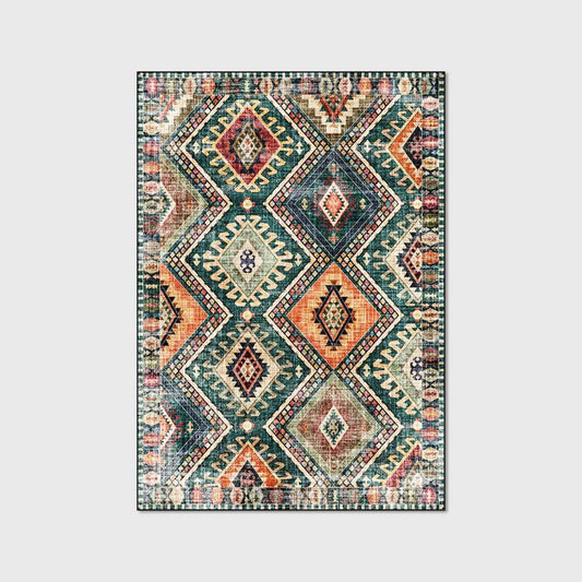 Fashion Green Rhombus Stitching Ethnic Style Living Room Carpet